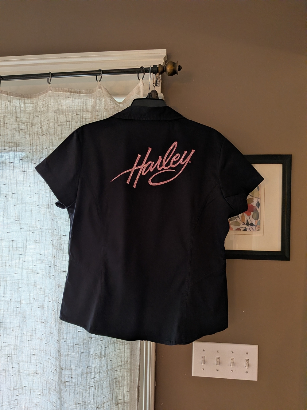 Harley-Davidson Black Short-Sleeve Zip with Pink Script Back Logo